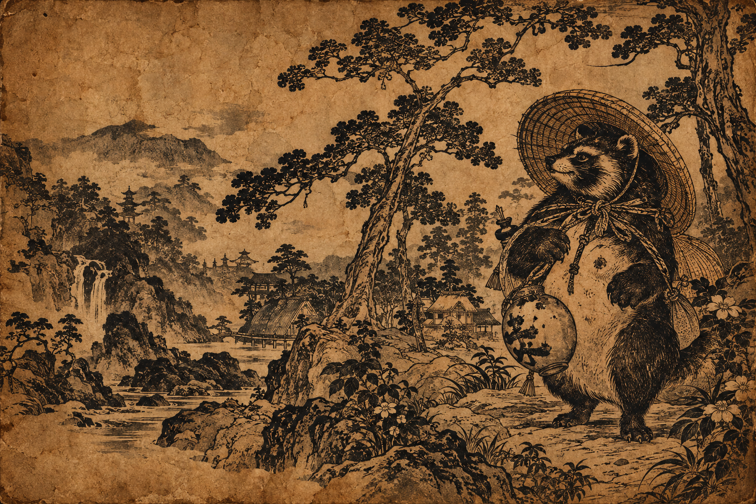Старинное изображение Tanuki